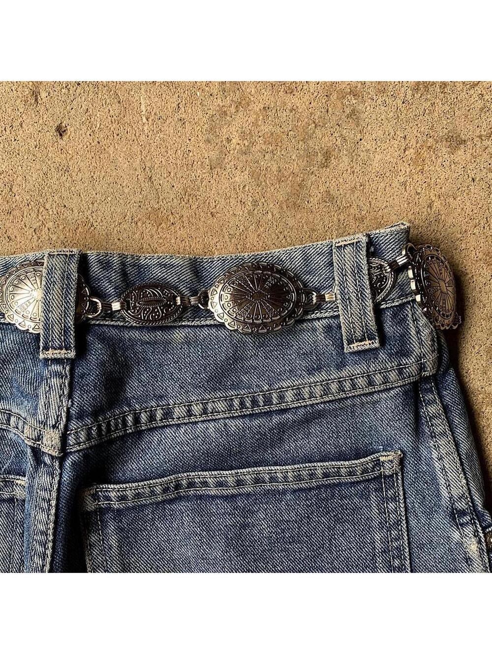 Silver western belt with silver buckle and metal sun and moon charms. Fits most - Picture 8 of 8